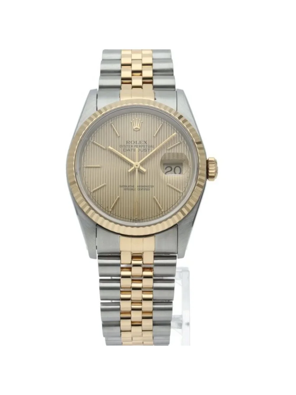 Rolex Datejust Watch Tapestry Dial Card 18K Yellow Gold SS Champagne